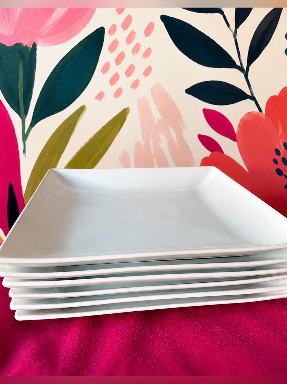 Set of 5 West Elm Square White Porcelain Dinner Plates Dining